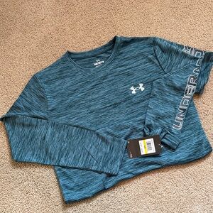 NWT Under Armour Teal Heather Long Sleeve Top Drifit Size Youth Medium